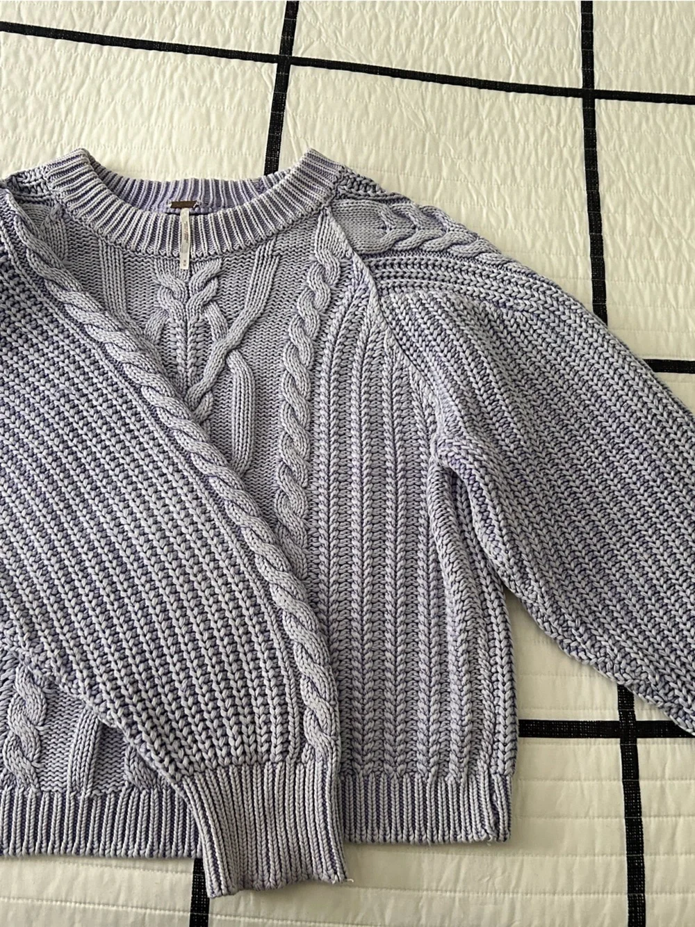 Free People Frankie Cable Sweater in Della Robbia Blue Lavender - Picture 6 of 8
